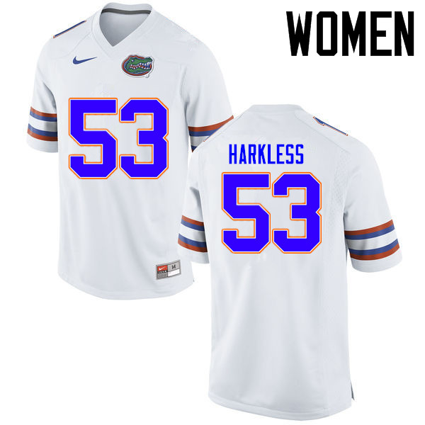 Women Florida Gators #53 Kavaris Harkless College Football Jerseys Sale-White